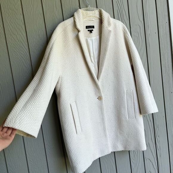 Massimo Dutti Textured Cream Coat Women’s L | Waffle Weave Minimalist Jacket - Picture 2 of 9